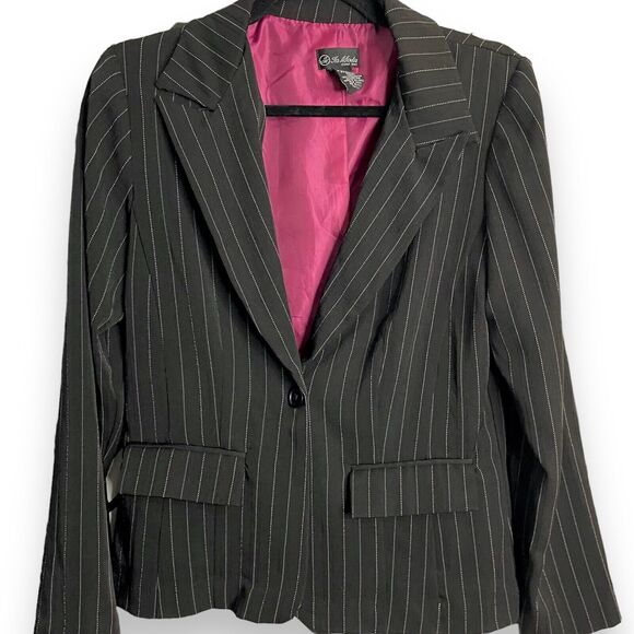 In Moda Blazer Jacket Women's 8 Black Pin Stripe Lined Pockets Career Business - Picture 1 of 11